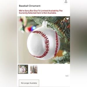 Pottery Barn Glitter Glass Baseball Christmas Tree Ornament/ Decor 3”D